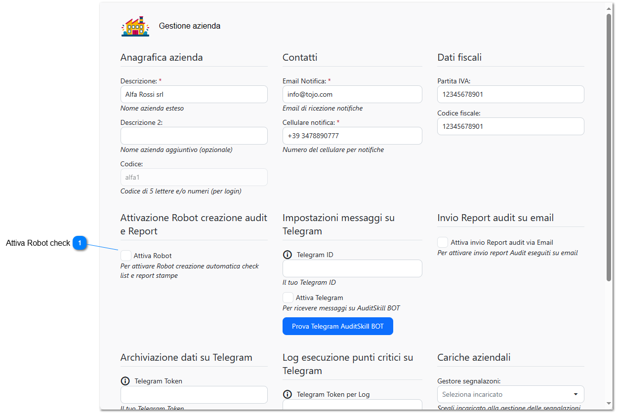 Attivazione Robot creazione automatica check list